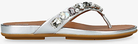 FitFlop Womens Silver Gracie Crystal-Embellished Metallic-Leather Sandals Eur 41 / 8 Uk Women