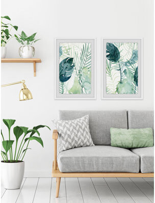 Bay Isle Home Palm Pieces Diptych - 2 Piece Picture Frame Print Set on Paper