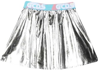 GCDS Kids Logo Waistband Metallic Skirt