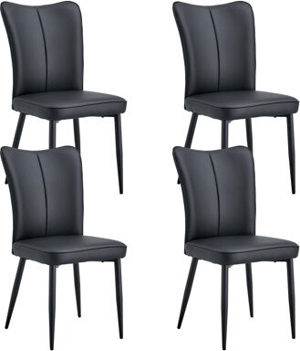 Hokku Designs Modern PU Chair Set - 4 Pieces, The Backrest Has A Vertical And Smooth Line Design