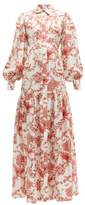 Thumbnail for your product : Evi Grintela Elsa Floral-print Silk Twill Shirtdress - Womens - Red White