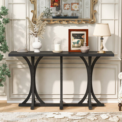 Ebern Designs Wooden Console Table With Oak Veneer Top Farmhouse Entryway Table With Curved Legs Perfect For Living Room Hallway Dining Spaces. | Gift Idea