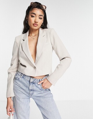 Abercrombie & Fitch cropped suited blazer in beige