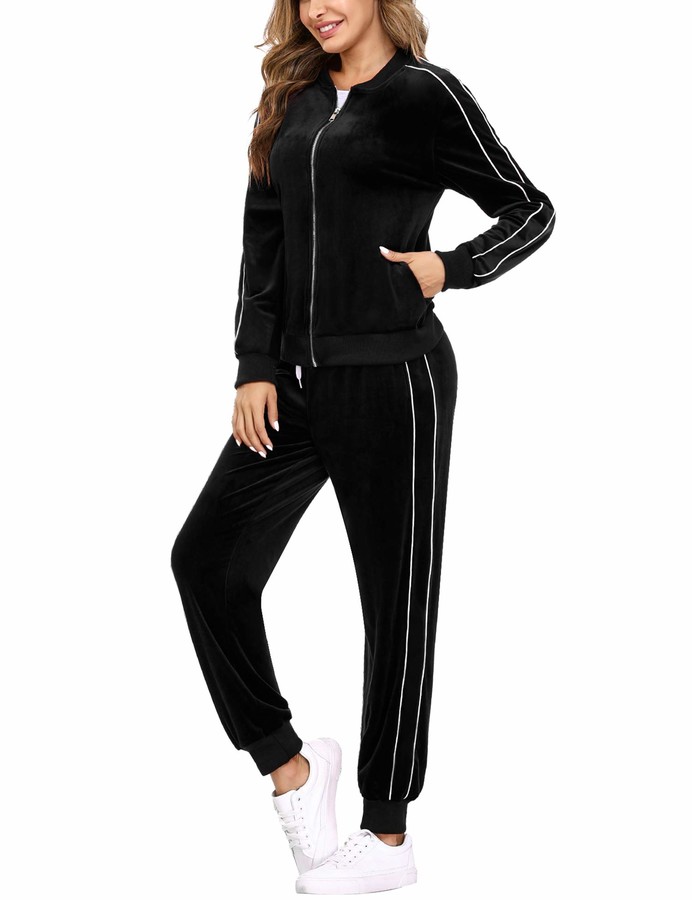 Irevial Women Velvet Tracksuit Set Full Zipper 4 Pocket Jogging Suit Sportwear Loungewear 2 Piece Sweatsuit Top & Bottom 