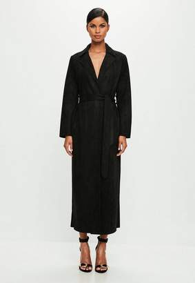 Missguided Black Faux Suede Trench Coat, Black