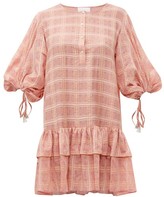 Thumbnail for your product : Love Binetti - Balloon-sleeve Checked Crepe Mini Dress - Pink