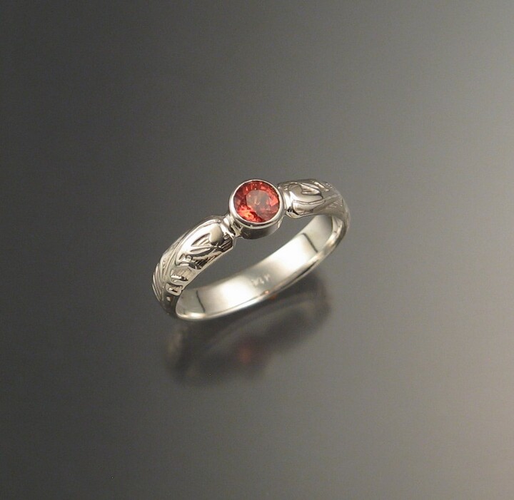 Etsy Orange Sapphire Wedding Engagement Ring Sterling Silver Victorian Bezel Set Padparadscha Made To Order in Your