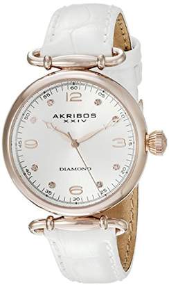 Akribos XXIV Women's AK878WTR Round Silver Dial Two Hand Quartz White Strap Watch