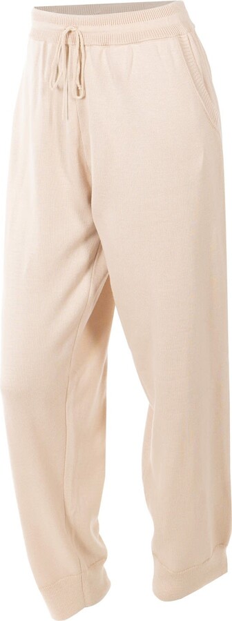 25 Union Neutrals Knitted Cotton Cuffed High Waisted Tapered Jogger Trousers Cream