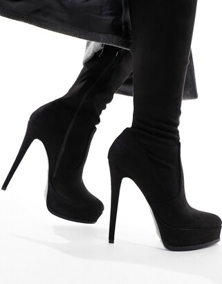 ASOS DESIGN Kaska high-heeled platform boots in black micro
