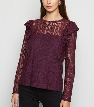 New Look Lace Long Sleeve Frill Trim Top