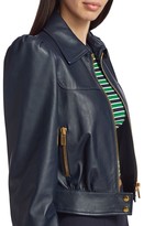 Thumbnail for your product : Michael Kors Plonge Leather Puff-Sleeve Cropped Moto Jacket