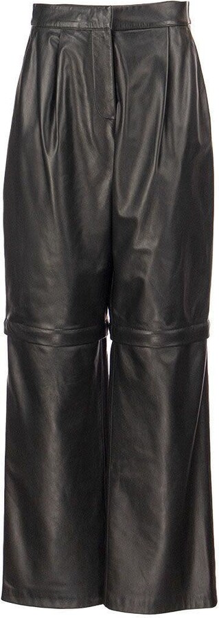 Sportmax BALDO - High-rise wide leg leather pants-bermuda - ShopStyle