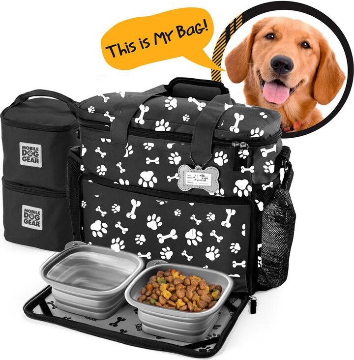 Mobile Dog Gear Week Away Bag (Med/Lg Dogs) - Black w/ white paw print
