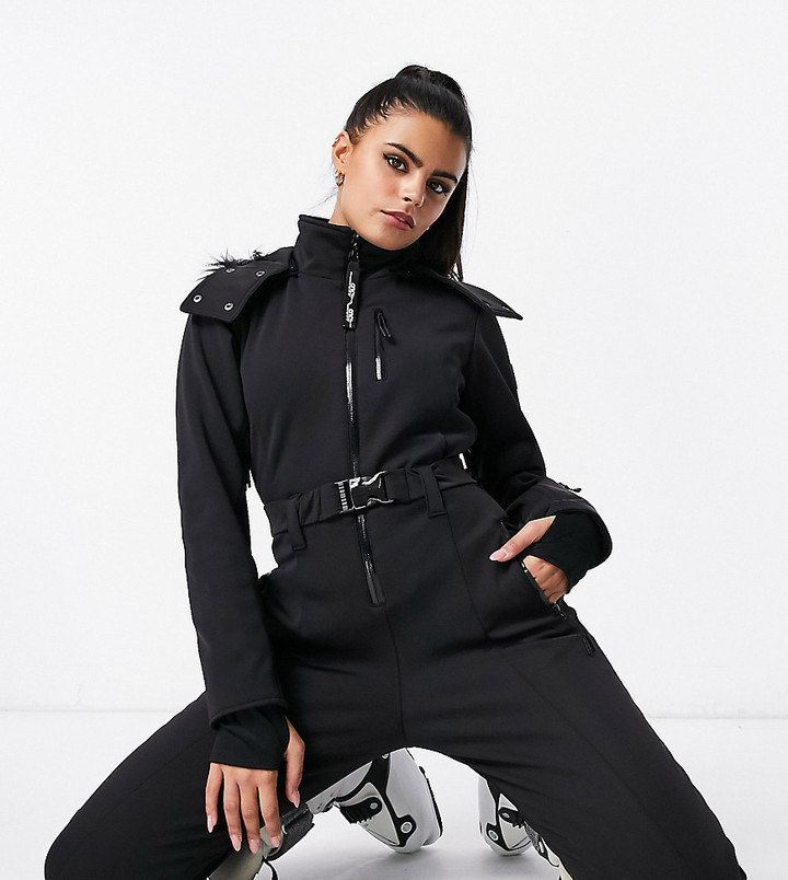 ASOS 4505 Petite ski fitted belted ski suit with fur faux hood - ShopStyle  Outerwear
