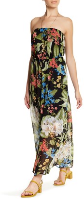 Bobeau Tropical Print Strapless Maxi Dress (Petite)