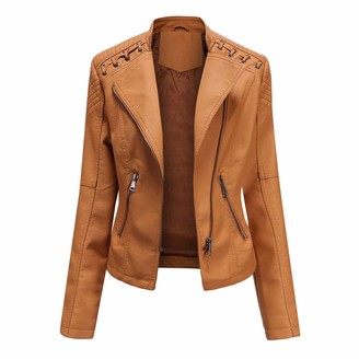 Metrofive Women's Faux Leather Biker Jacket，Casual Short Coat for Spring and Fall