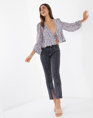 Fashion Union blouse with waist tie in ditsy floral