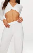 Thumbnail for your product : PrettyLittleThing Petite White Slinky Wide Leg Trousers