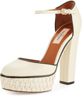 Thumbnail for your product : Valentino Woven Platform Ankle-Strap Pump, Light Ivory