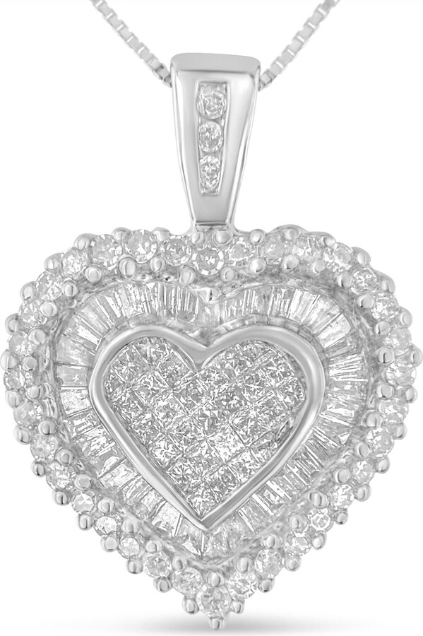 Haus of Brilliance 10K White Gold 1 cttw Multi Cut 1 cttw Diamond Heart Pendant Necklace