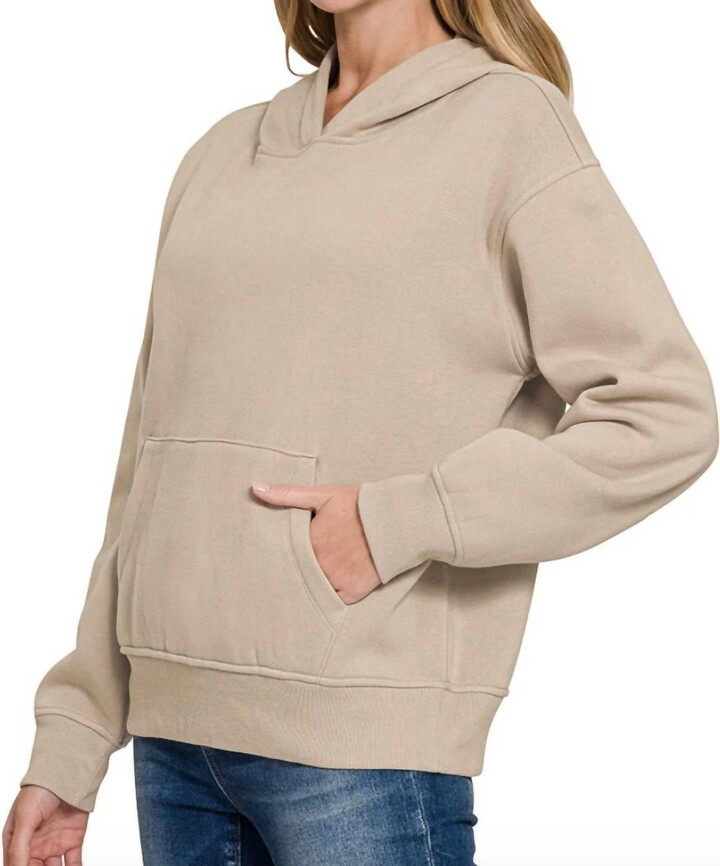 Zenana Cozy Fleece Hooded Sweatshirt In Ash Mocha