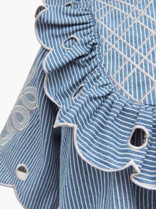 Innika Choo Betty Ruffled Striped Cotton Blouse - Blue Stripe