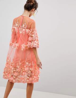ASOS EDITION 3D Floral Trapeze Smock Midi Dress