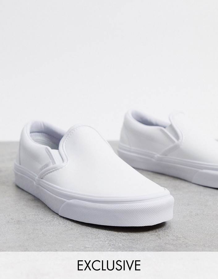 white leather slip ons