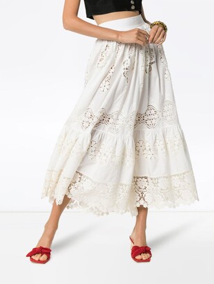 Dolce & Gabbana Tiered Lace Detail High Waisted Midi Skirt