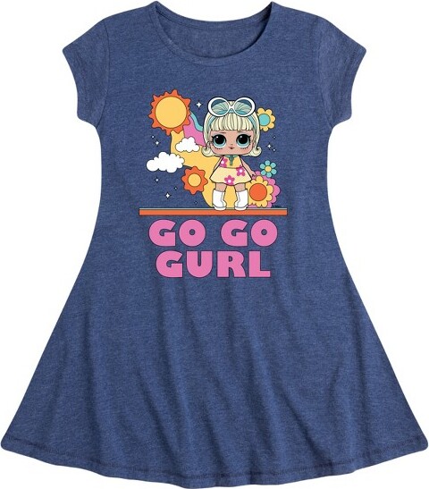 LOL Surprise! Go Go Gurl Fit & Flair Cap Sleeve Graphic Dress - Heather Navy - 2T