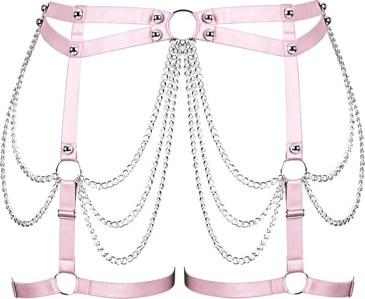 BBOHSS Damen Body Harness - Leder Strumpfgürtel Mit Metallkette Punk Style