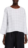 Thumbnail for your product : Eileen Fisher Plus Size Broad Check Jewel-Neck 3/4-Sleeve Top