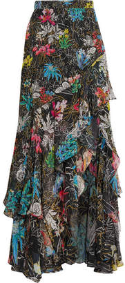 Peter Pilotto Tiered Ruffled Floral-print Silk-georgette Maxi Skirt - Black