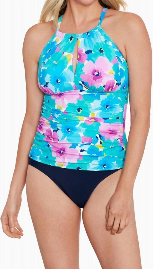 Penbrooke Hidden Garden High Neck Keyhole Tankini In Multi