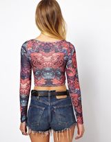 Thumbnail for your product : ASOS PETITE Ribbed 90's Crop Top in Tapestry Rose Print