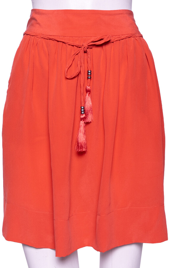 See by Chloe Coral Pink Silk Braided Tasseled Belt Detail Skirt M