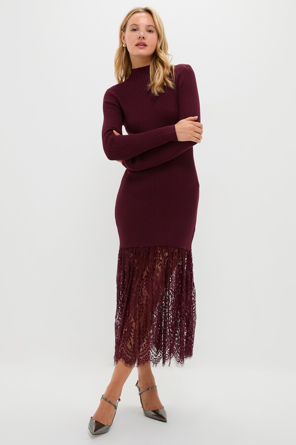 Hyacinth House Plum Knit & Lace Suzanne Midi Dress