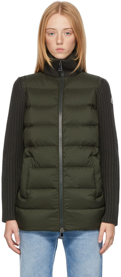 Moncler Green Down Knit Cardigan Jacket - ShopStyle