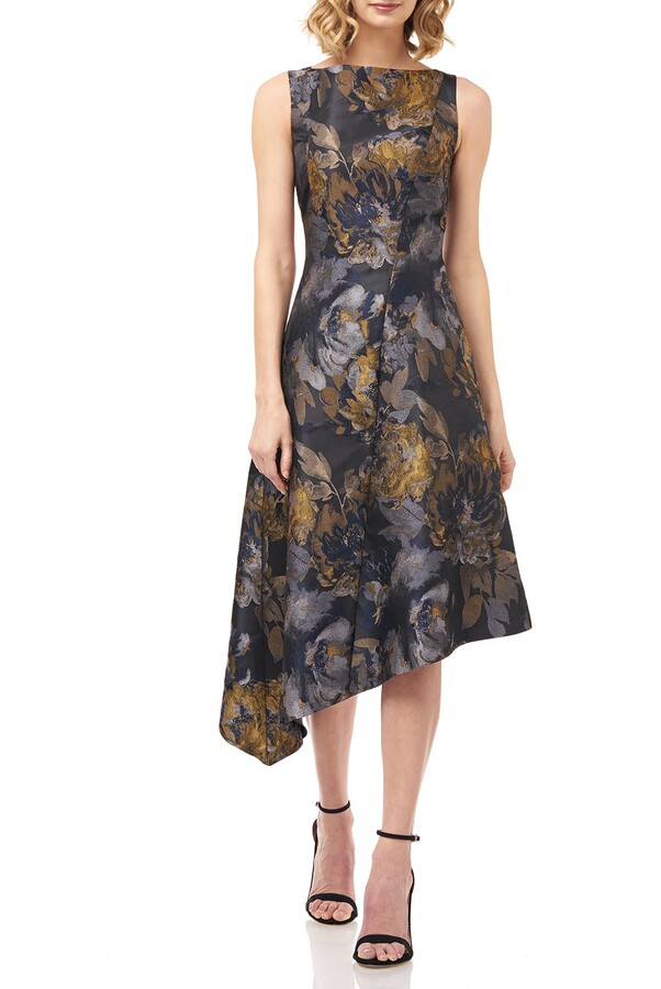 Kay Unger New York Carmella Asymmetric Floral Jacquard Dress - ShopStyle