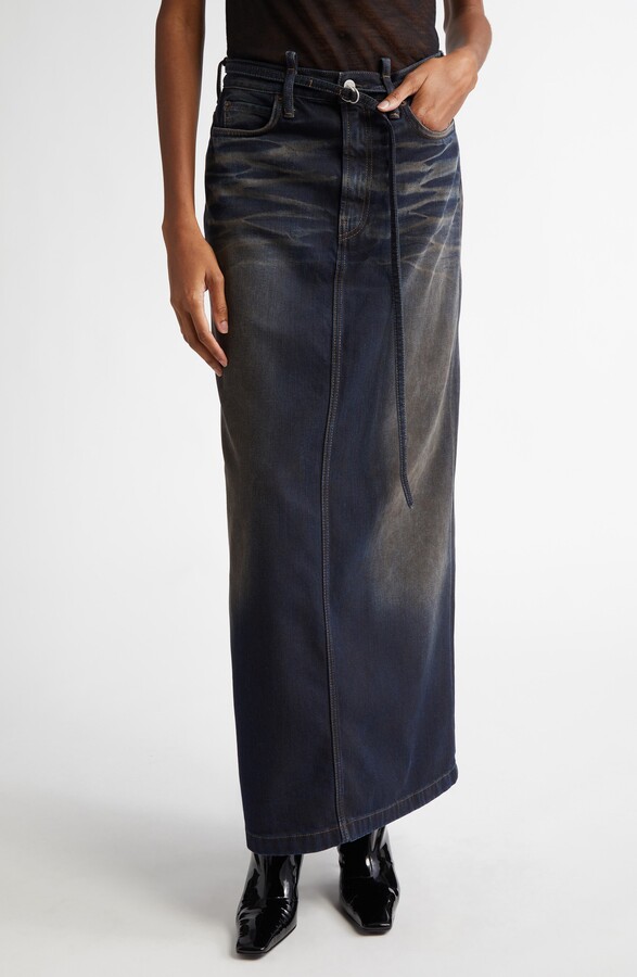 Acne Studios Talia Darkside Belted Denim Maxi Skirt