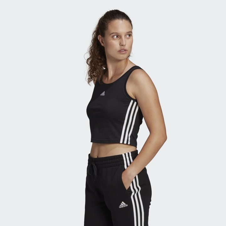 adidas Essentials Cropped Tank Top Black XS Womens - ShopStyle