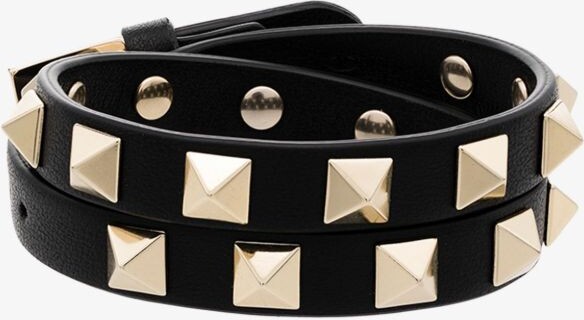Valentino Garavani Black Rockstud Leather Wrap Bracelet