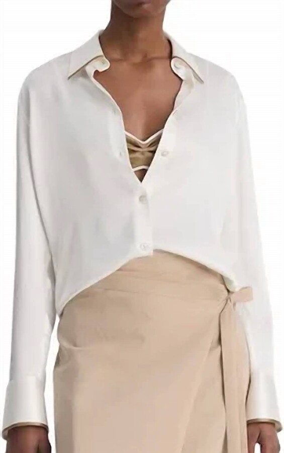 Silk Tipped Long Sleeve Blouse In Off White / Rye