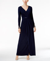 Thumbnail for your product : Vince Camuto Belted Embellished Faux-Wrap Gown