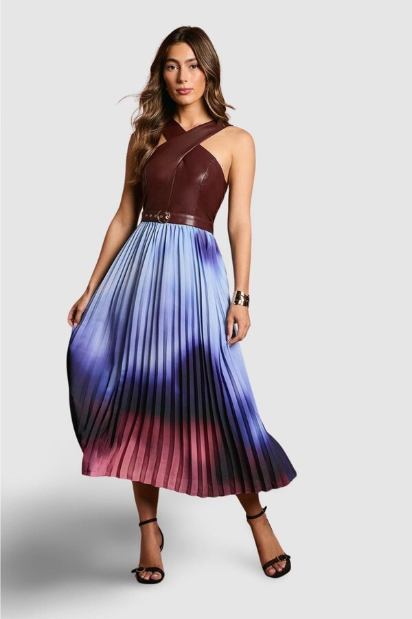 Coast Women's Pu Cross Neck Belted Midi Dress