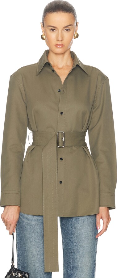 Burberry Belted Button Up Top in Olive