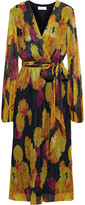 Thumbnail for your product : Rebecca Vallance Belladonna Wrap-effect Metallic Printed Plisse-jersey Midi Dress