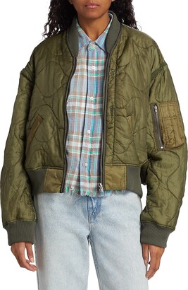 ジャケット・アウター R13 RIBBED FLIGHT BOMBER JACKET ZIP COLLAR FLIGHT JACKET - OLIVE - R13