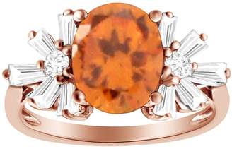 AFFY Oval Shape Simulated Red Garnet With White CZ Starburst Engagement Ring In 14K Rose Gold Over Sterling Silver,Ring Size-8
